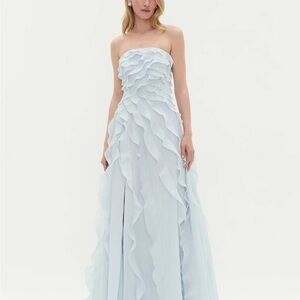 Aje Allairie Dress Pastel Blue - Strapless Ruffled Maxi Dress - US4 AU8